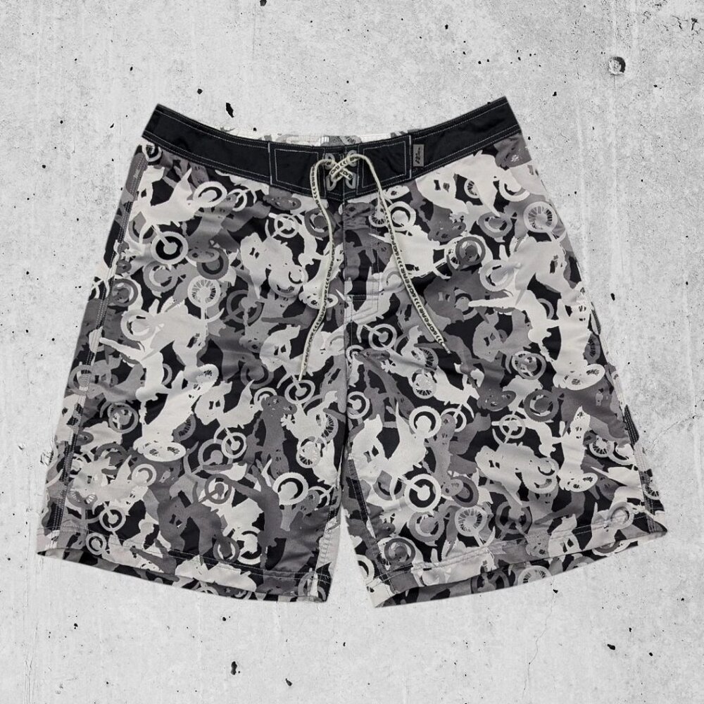No Fear Swimming Trunks Shorts ~ Size 34 Board Swim Motorcycle Graphic UN-LINED
